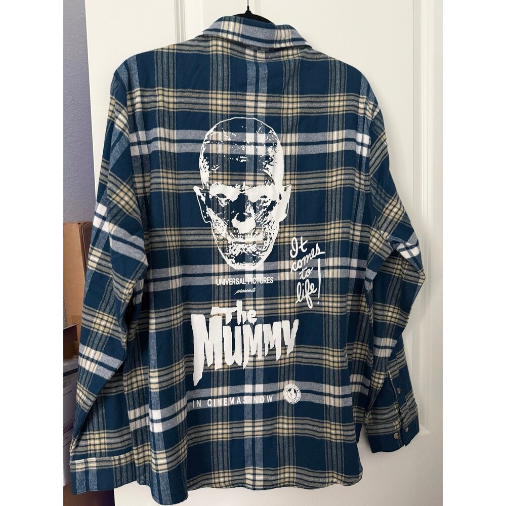NEW The Mummy Blue Plaid CakeWorthy Shirt Button Up Size Large